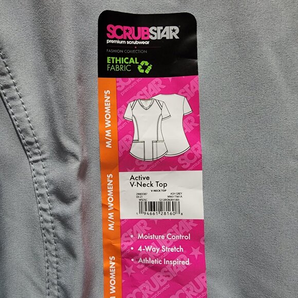 Scrubstar Womens Scrub Top Pockets Size XS Moisture Control 4-Way Stretch Gray - Picture 3 of 10